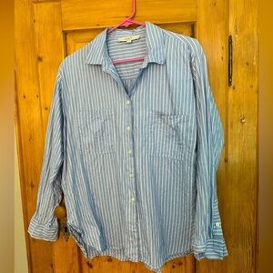 Loft Blue/White Pinstriped Button Down Long Sleeve Like New Size Large